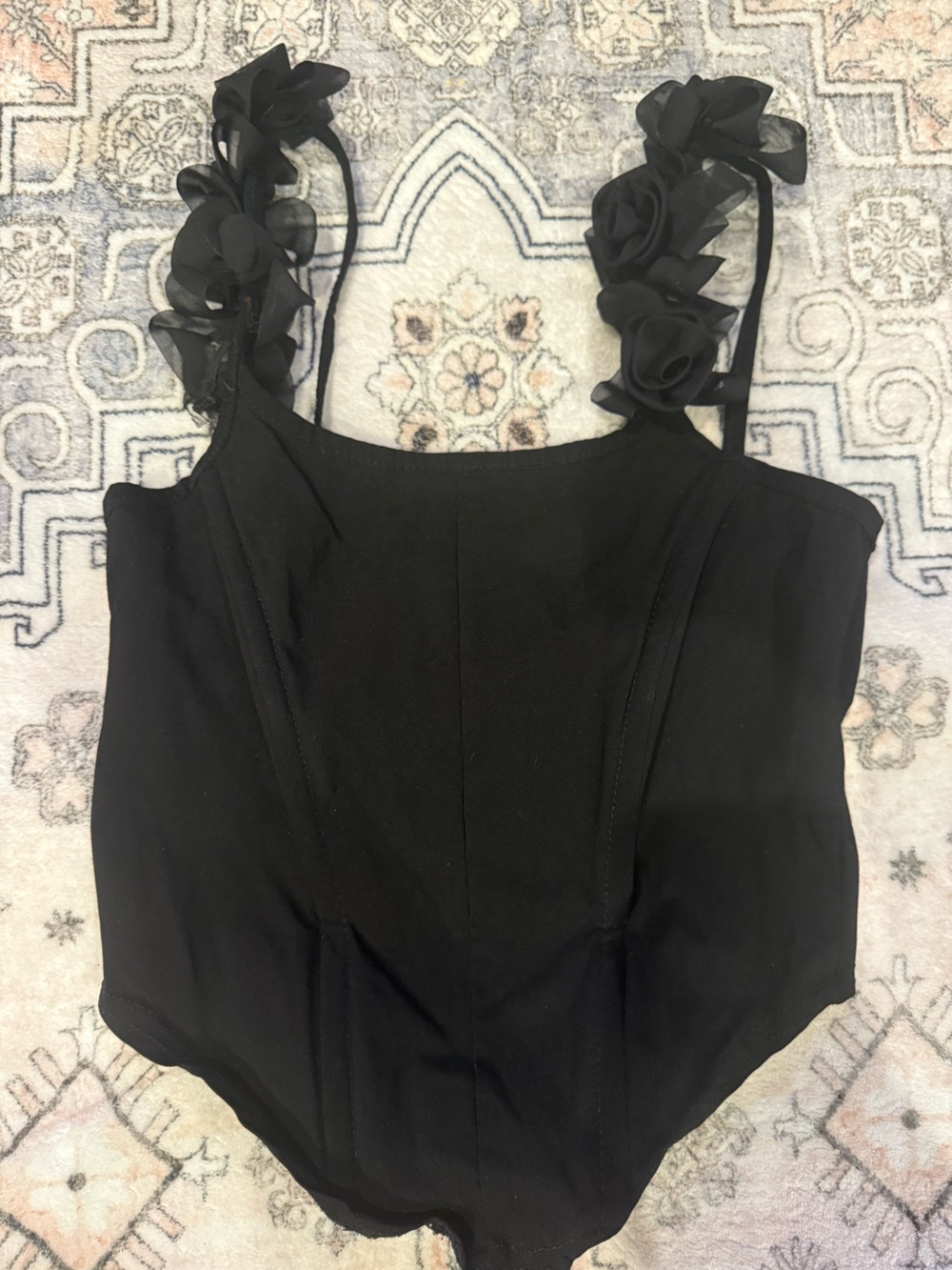 PrettyLittleThing Black Strapless Bodysuit with Rosette Straps